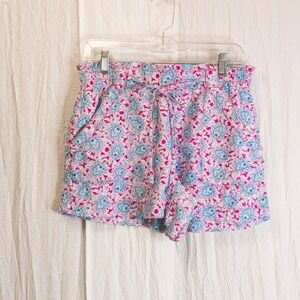 LOFT Linen Blend Pull-On Shorts "Linen Bloom" pink and blue paisley floral S